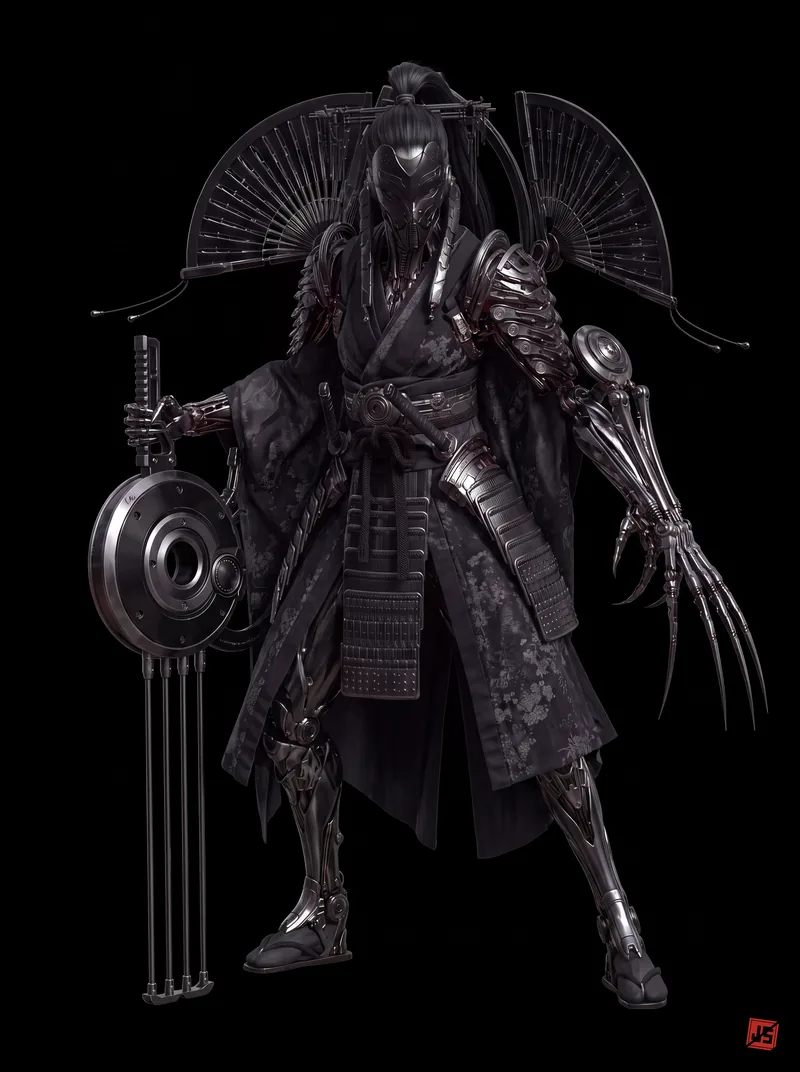 Native 4K character sheet of Kagesakura, action view, full figure on black.