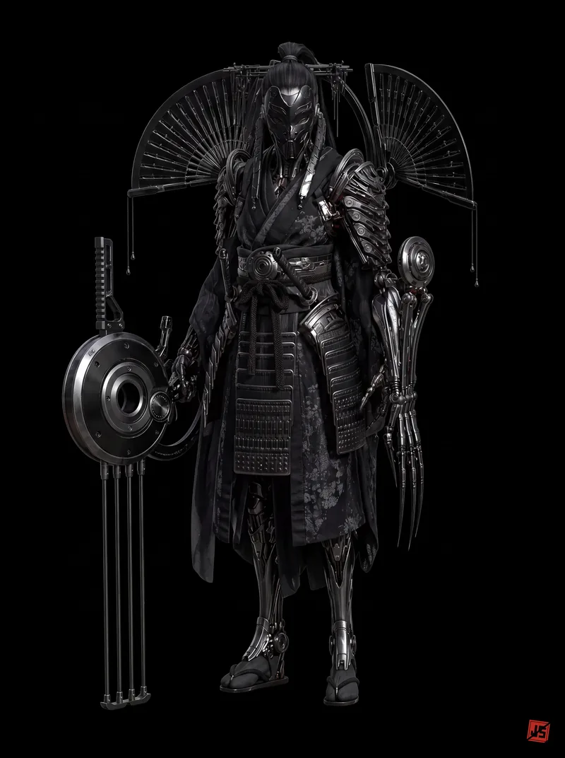 Native 4K character sheet of Kagesakura, front view, full figure on black.