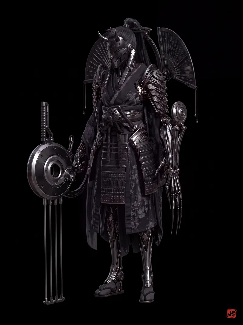 Native 4K character sheet of Kagesakura, side view, full figure on black.