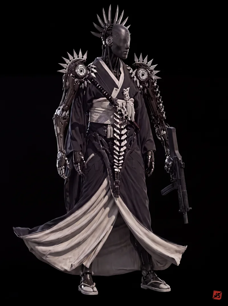 Native 4K character sheet of Kuren Rōnin, action view — full figure on black.
