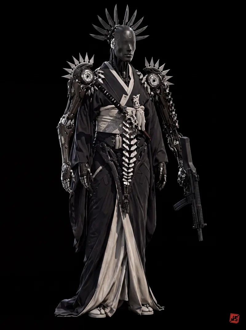 Native 4K character sheet of Kuren Rōnin, front view — full figure on black.