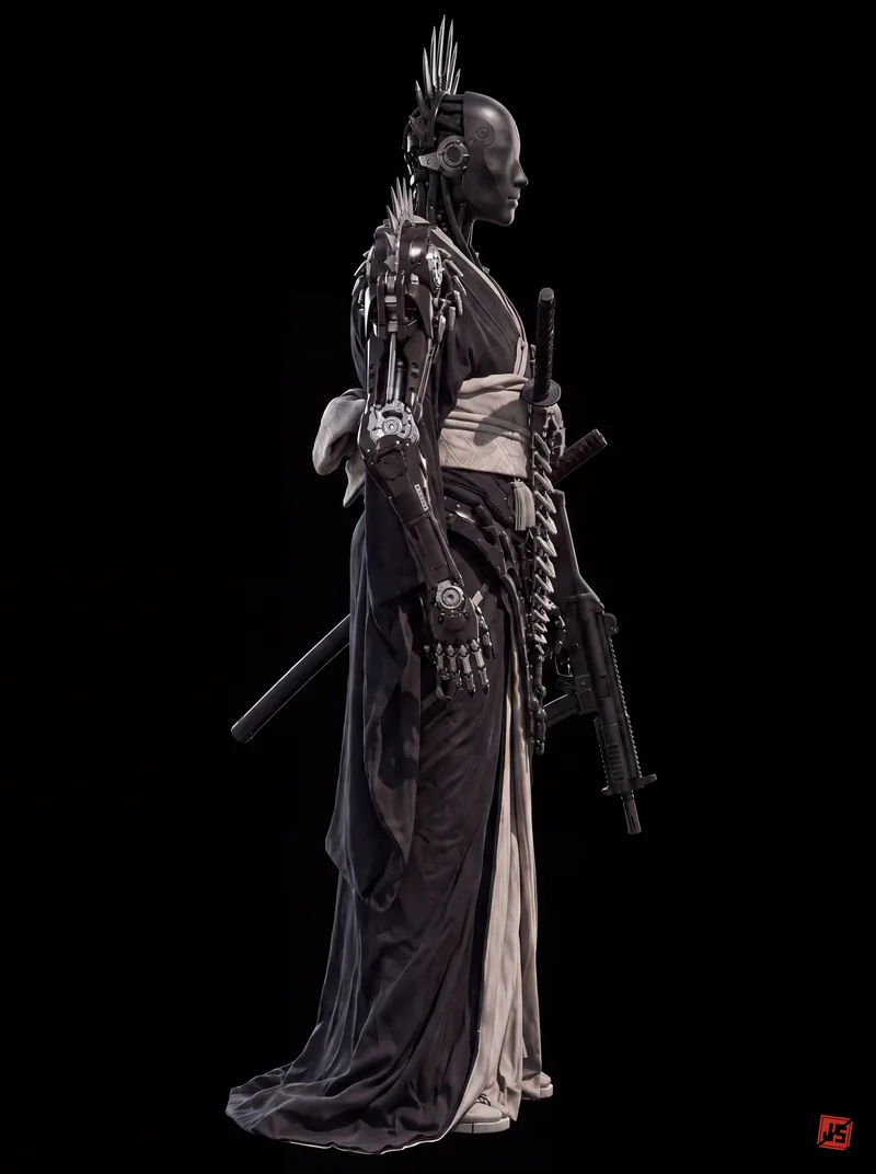 Native 4K character sheet of Kuren Rōnin, side view — full figure on black.