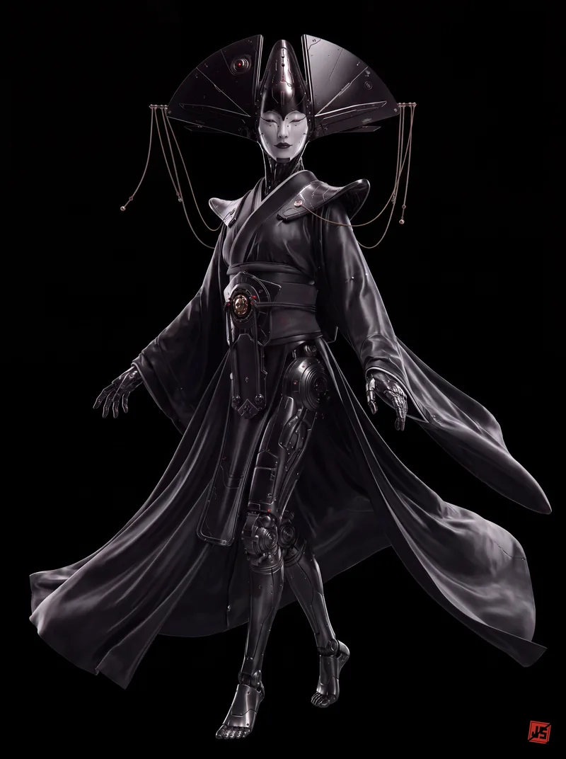 Native 4K character sheet of Kurohime, action view, full figure on black.