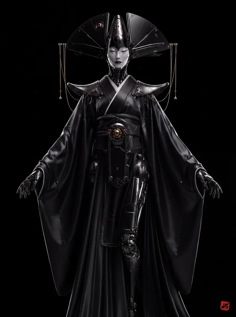 Native 4K character sheet of Kurohime, front view, full figure on black.