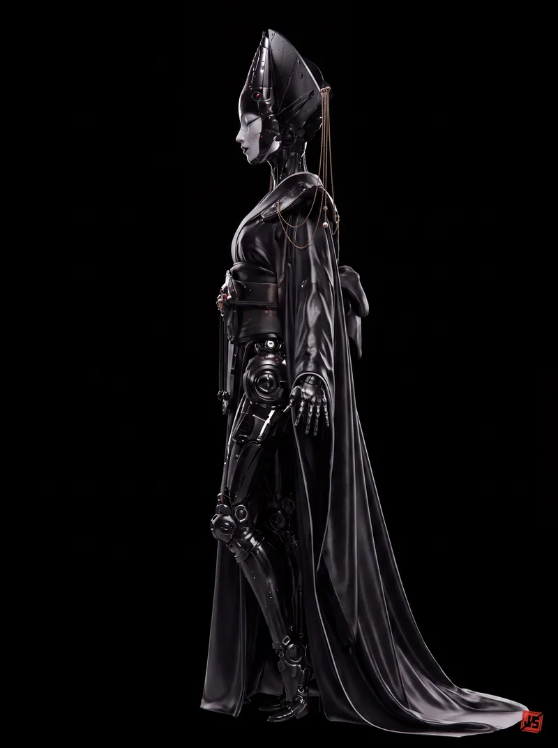 Native 4K character sheet of Kurohime, side view, full figure on black.