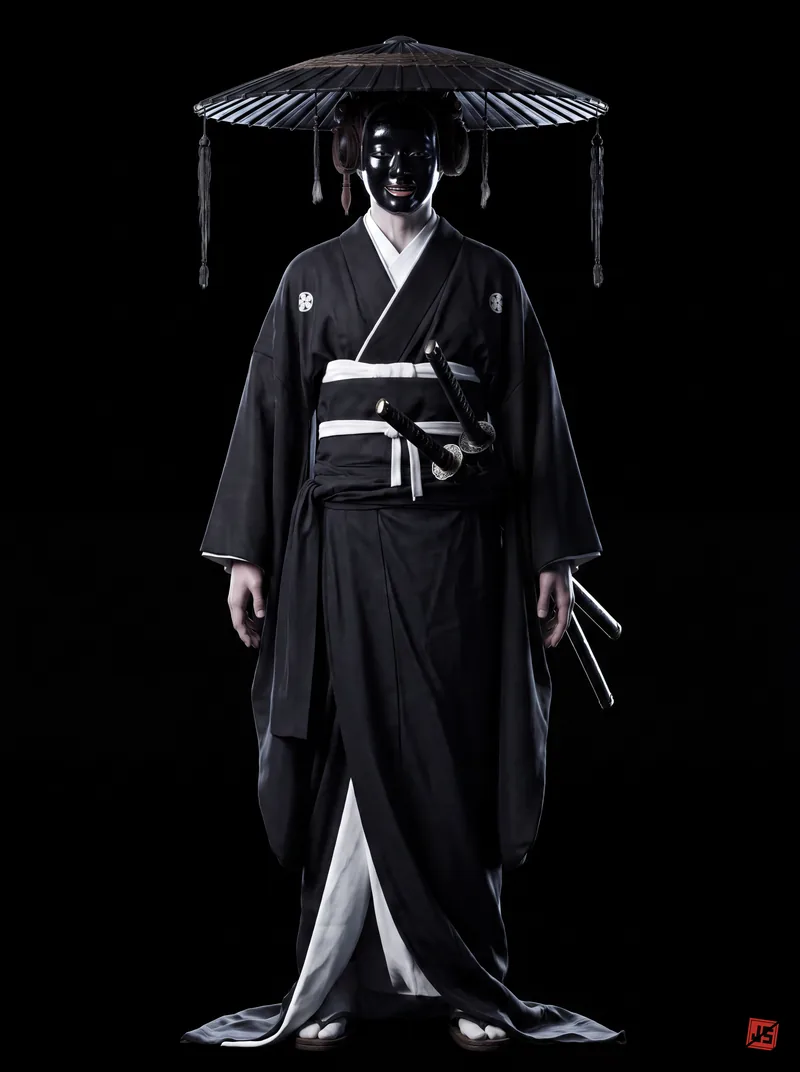 Native 4K character sheet of Shiyō, front view — full figure on black.