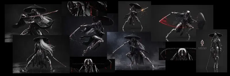 Contact-style montage strip collecting multiple action and pose frames from the Black Blossom series.