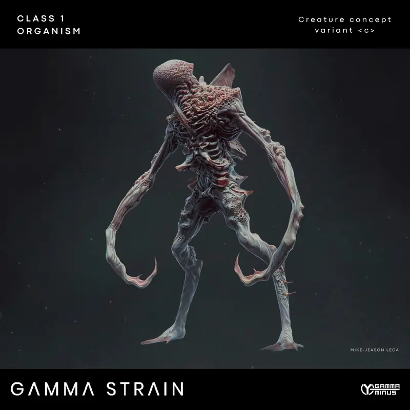 Process board with a full-body render of creature variant C with hooked limbs.