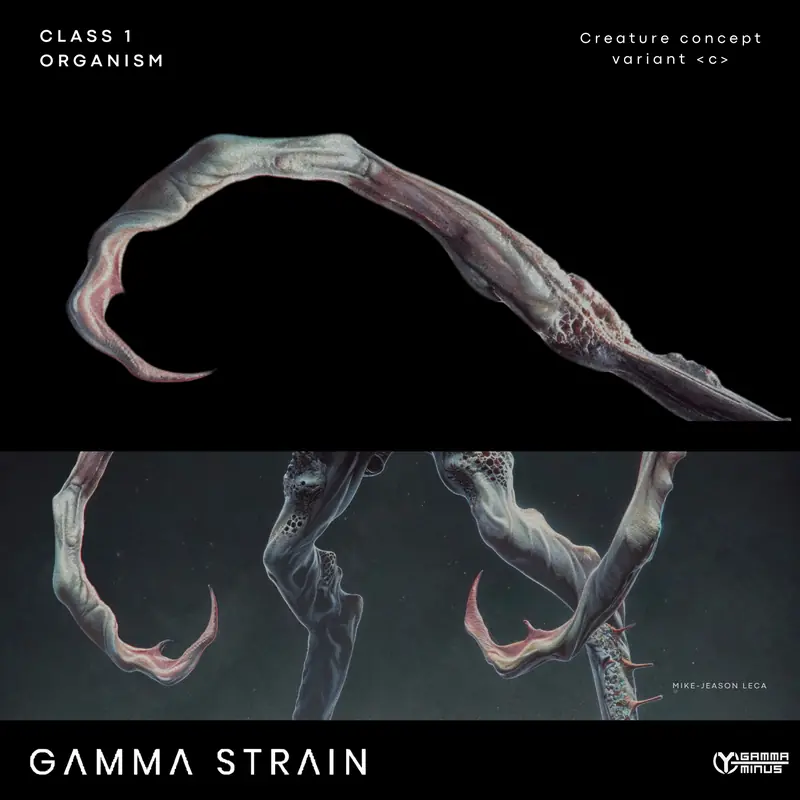 Detail board of the hooked, bladed limbs of creature variant C.
