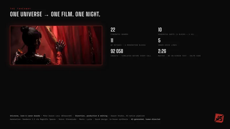 Behind-the-scenes board: the production numbers for one universe, one film and one night.