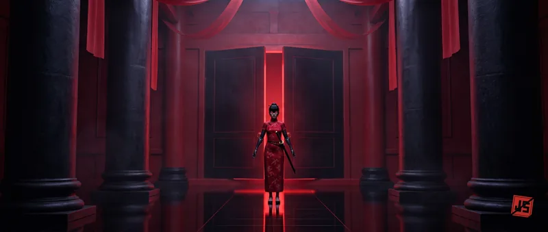 The chamber returns to stillness, with a single figure small in the red-lit doorway.